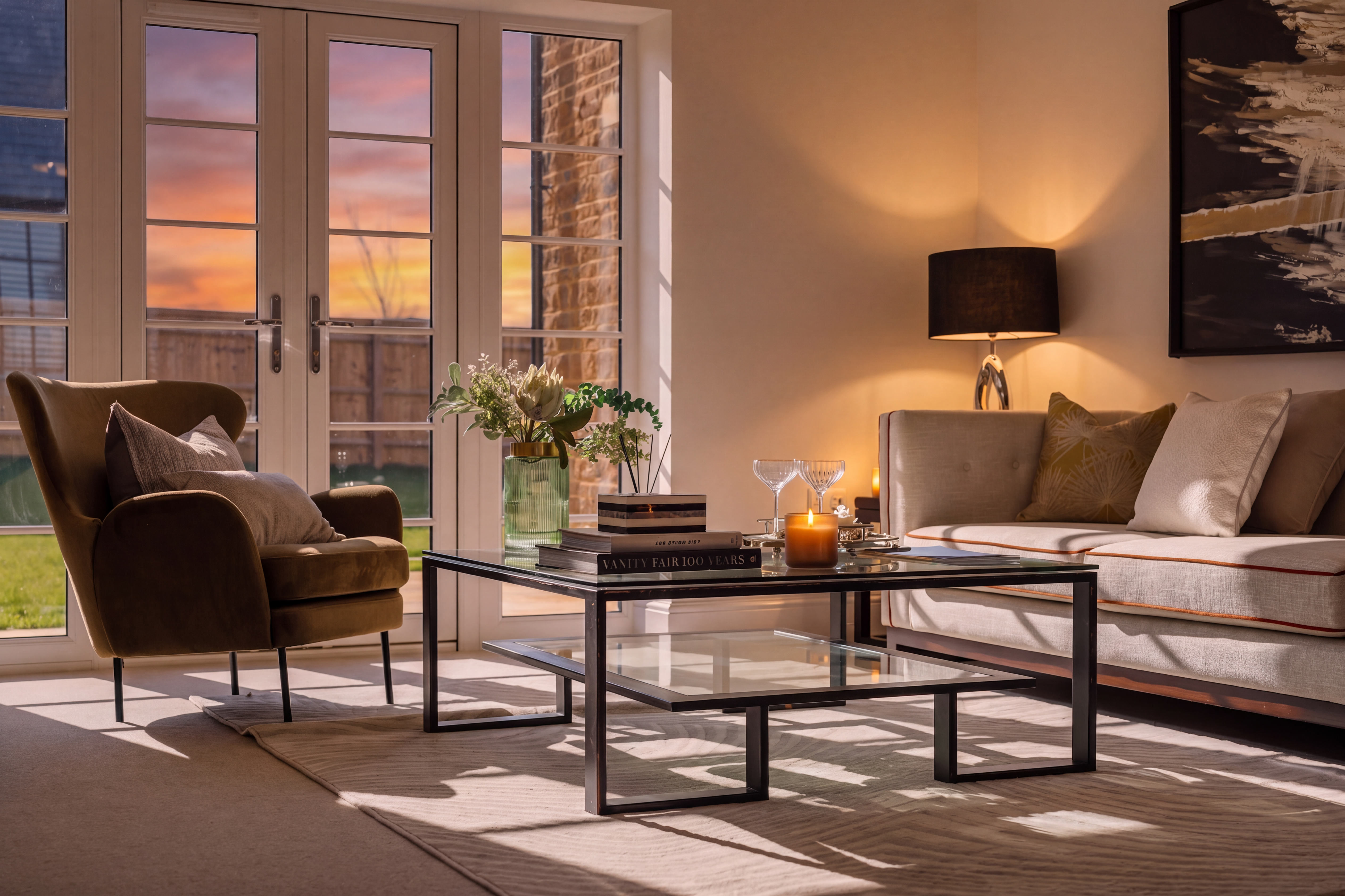 Dusk shot of lounge of 3 bedroom detached house in Sibford Ferris