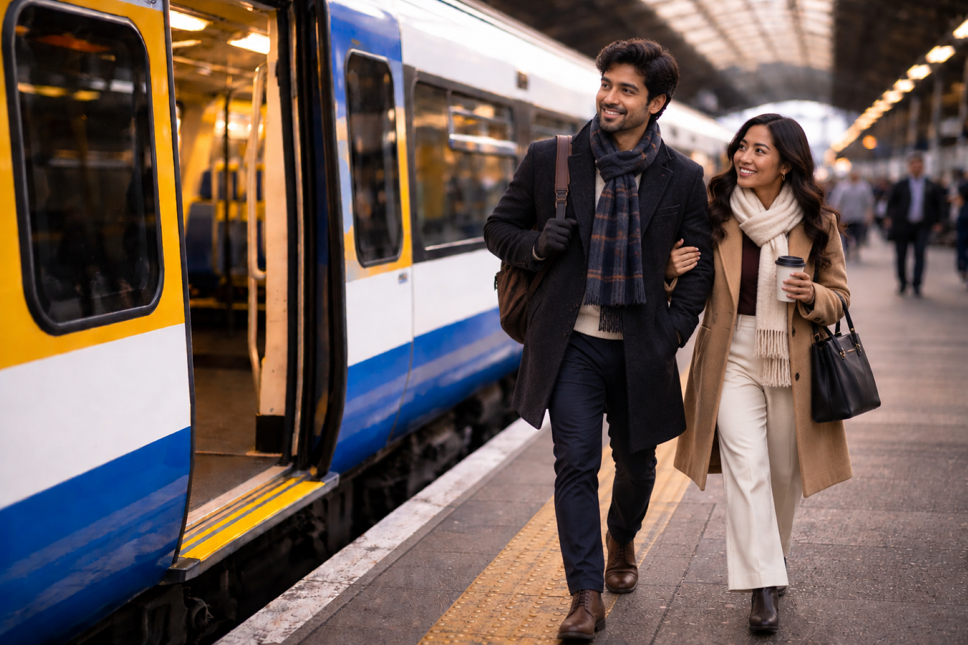 Couple commuting to work from Deanfield Square, Slough